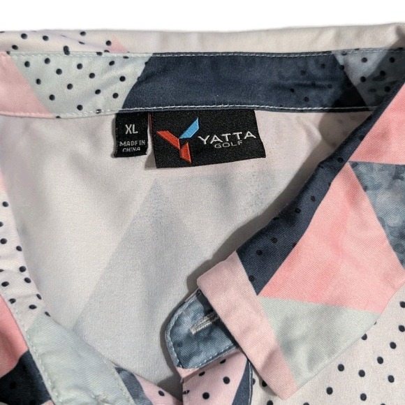 Yatta Golf XL Pink Gray Geometric Triangle Polo Performance Shirt VGC - Picture 4 of 9